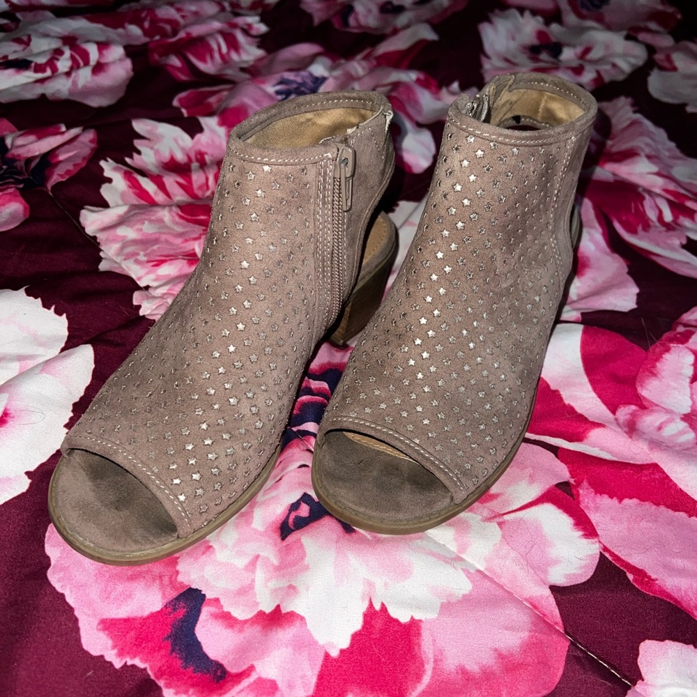 Women's Taupe Peep-Toe Ankle Boots